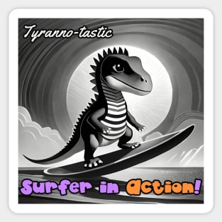 Dinosaur Surfing Funny Sticker